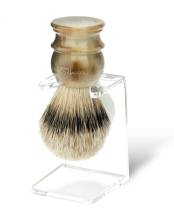 Edwin Jagger - Silver tip badger scheerkwast met stand - Light Horn