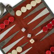Manopoulos, Bordeaux Rode Sueded rollup Backgammon