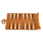 Manopoulos, Cinnamon Brown Sueded rollup Backgammon with brown & cream points