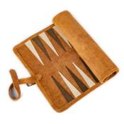 Manopoulos, Cinnamon Brown Sueded rollup Backgammon with brown & cream points