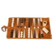 Manopoulos, Cinnamon Brown Sueded rollup Backgammon with brown & cream points