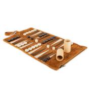 Manopoulos, Cinnamon Brown Sueded rollup Backgammon with brown & cream points