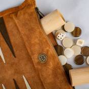 Manopoulos, Cinnamon Brown Sueded rollup Backgammon with brown & cream points