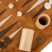 Manopoulos, Cinnamon Brown Sueded rollup Backgammon with brown & cream points