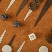 Manopoulos, Cinnamon Brown Sueded rollup Backgammon with brown & cream points