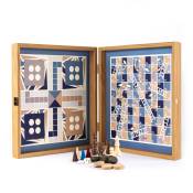 Manopoulos, Classic 4-in-1 Style Combinatiespel Walnoot Replica in Marineblauw