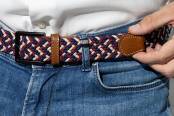 Garzini, Gevlochten riem, beige rood blauw