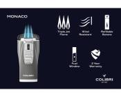 Colibri aansteker - Monaco Triple Jet Carbon - Zwart met gouden accenten